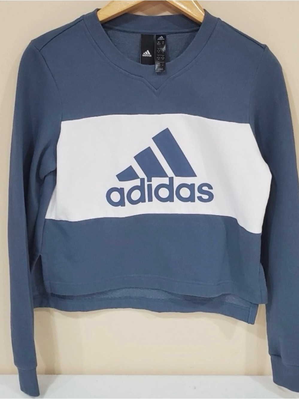 adidas Blue Crewneck Sweatshirt with White Chest Panel and Logo pullover retro